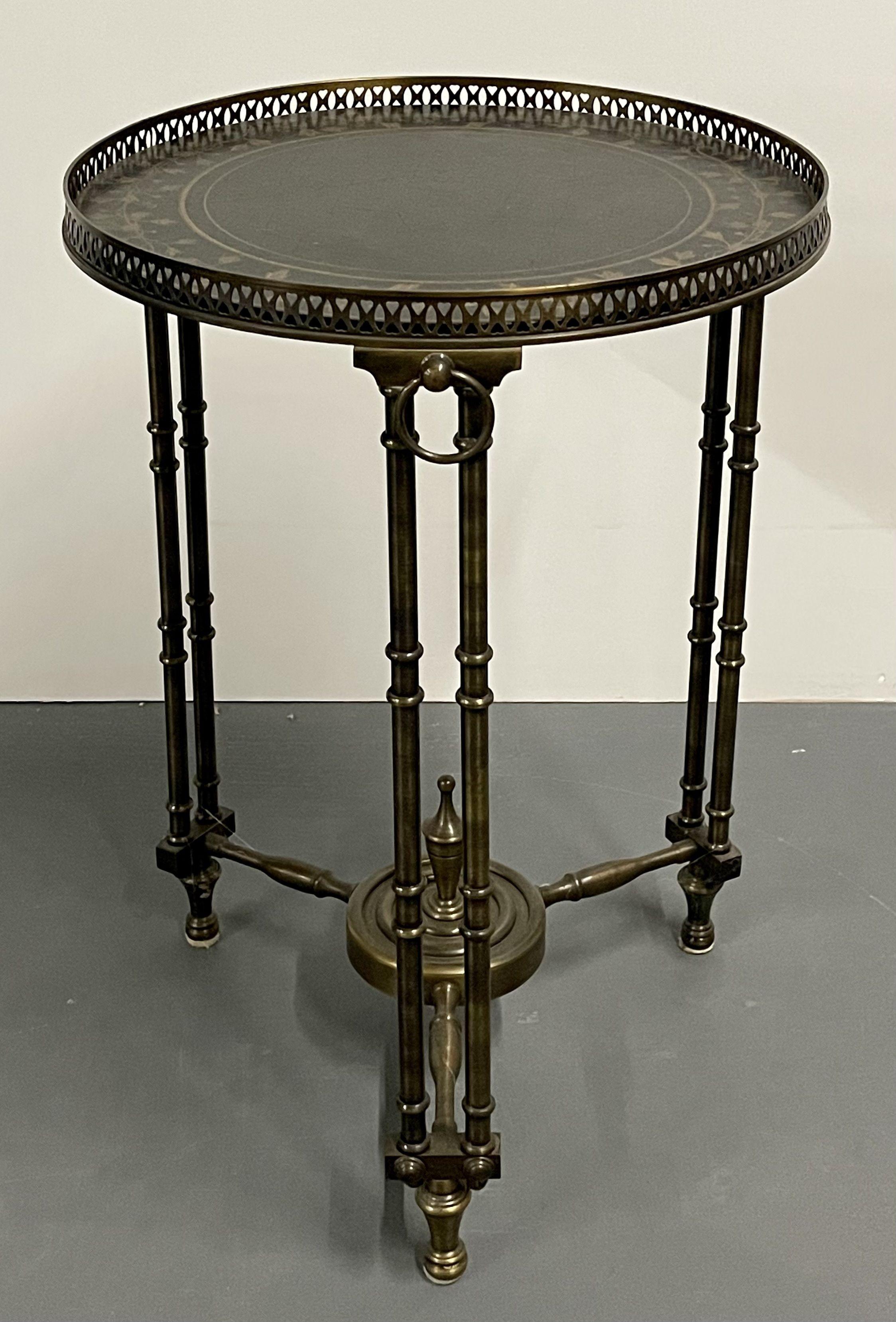Brass Bamboo Metal Ebony End, Lamp, Side Table, Hollywood Regency, Tray Top In Good Condition In Stamford, CT