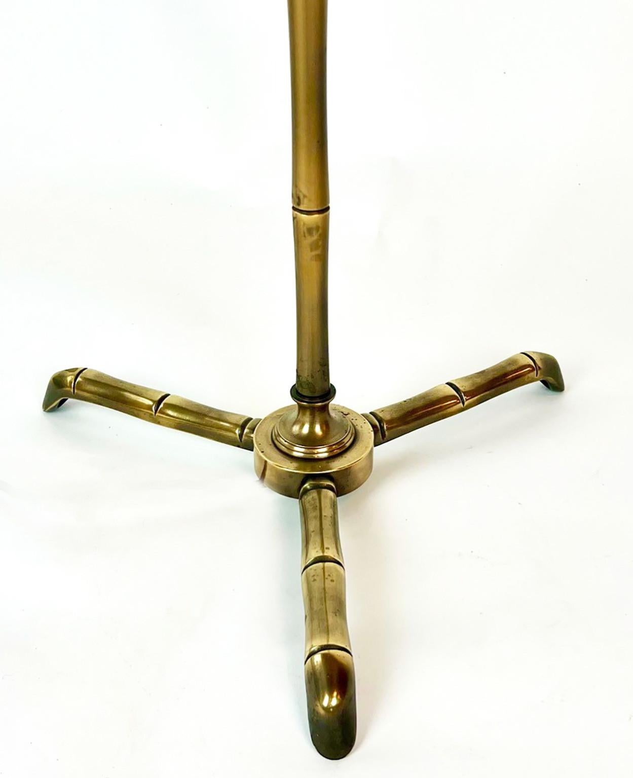 Brass Bamboo Simulated Floor Lamp with Tripod Base in the Style Maison Baguès For Sale 1