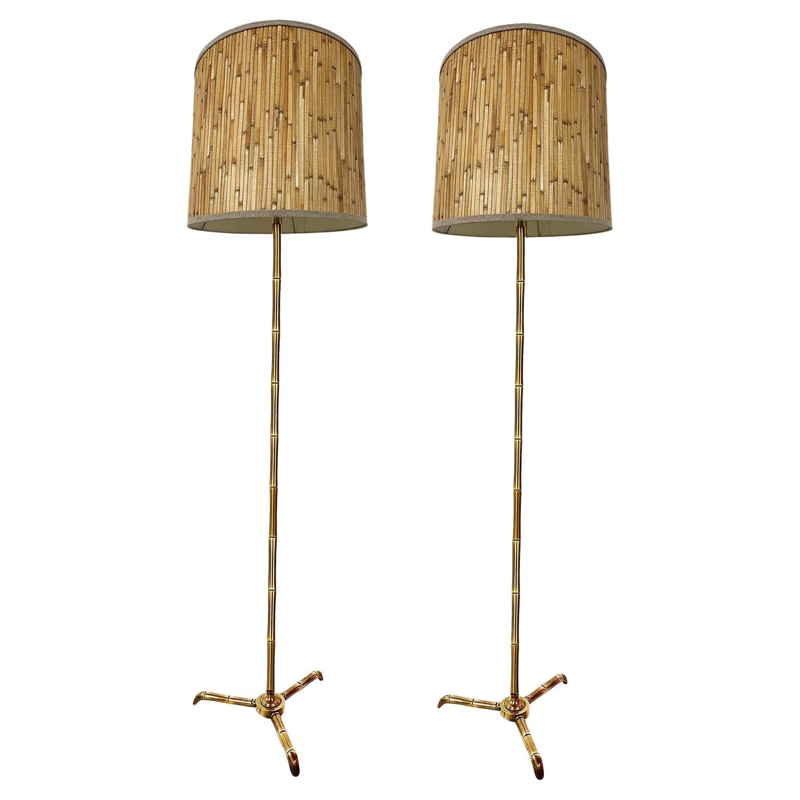 Brass Bamboo Simulated Floor Lamp with Tripod Base in the Style Maison Baguès For Sale