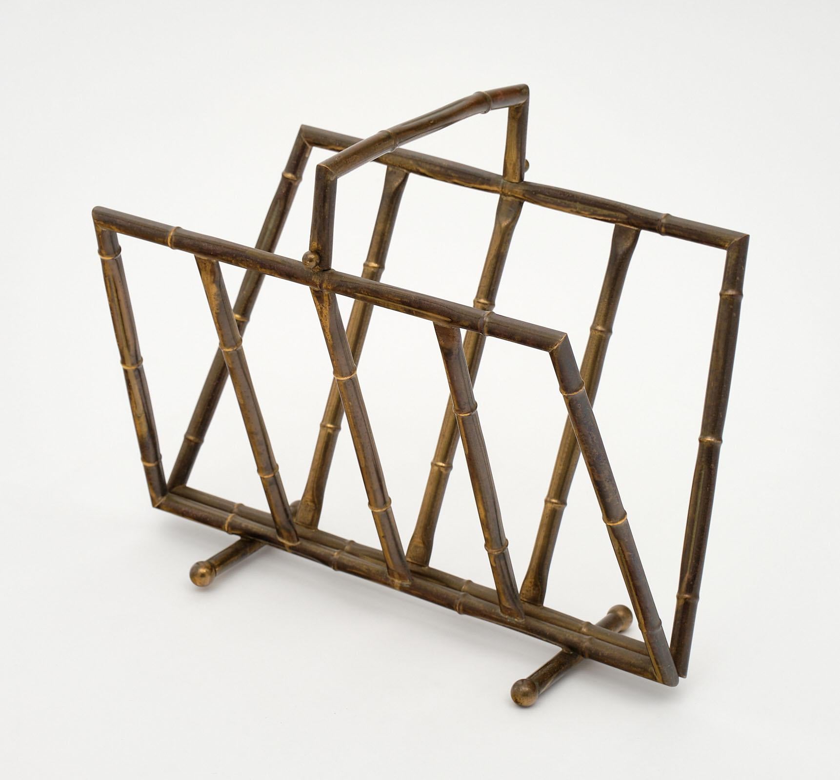 20th Century Brass Bamboo Style Vintage Magazine Stand