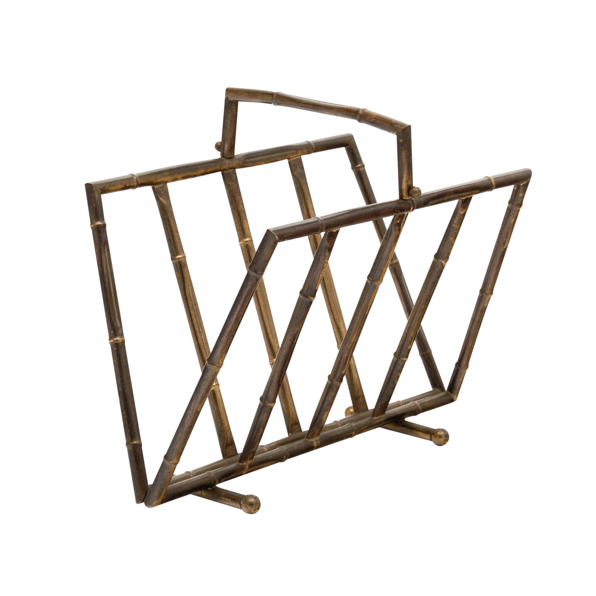 Brass Bamboo Style Vintage Magazine Stand 3