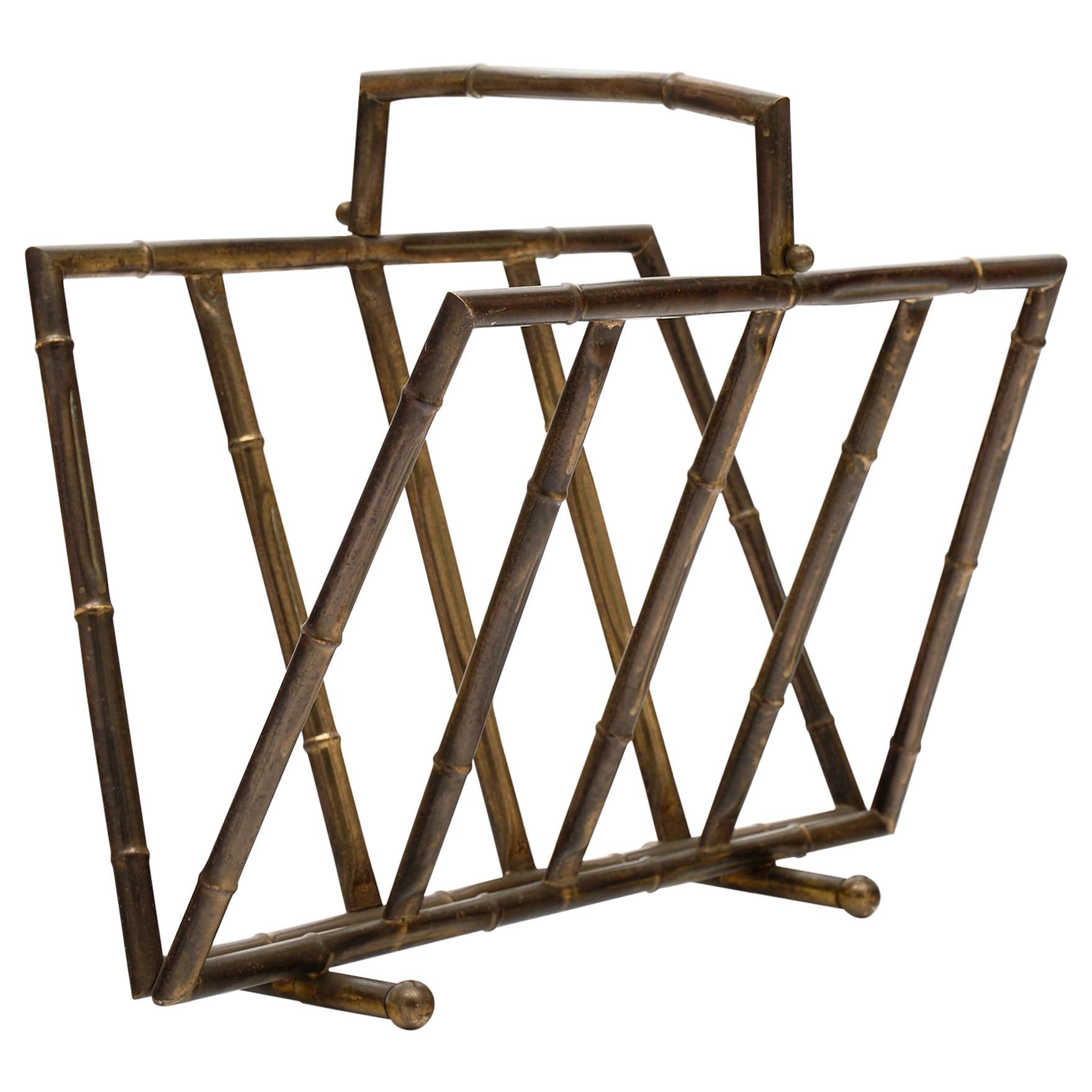 Brass Bamboo Style Vintage Magazine Stand