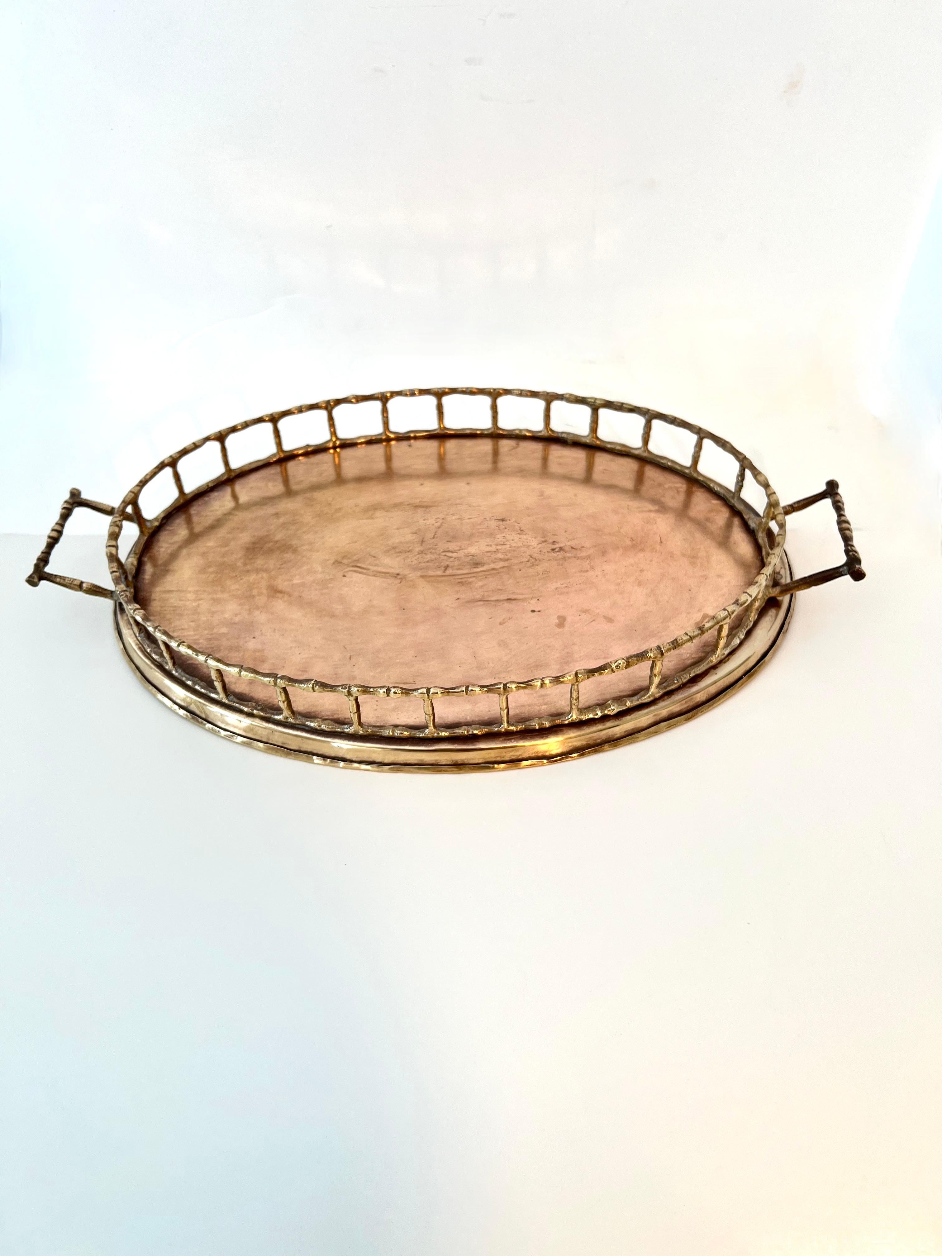 Mid-Century Modern Brass Bamboo Tray in the Style of Ralph Lauren For Sale