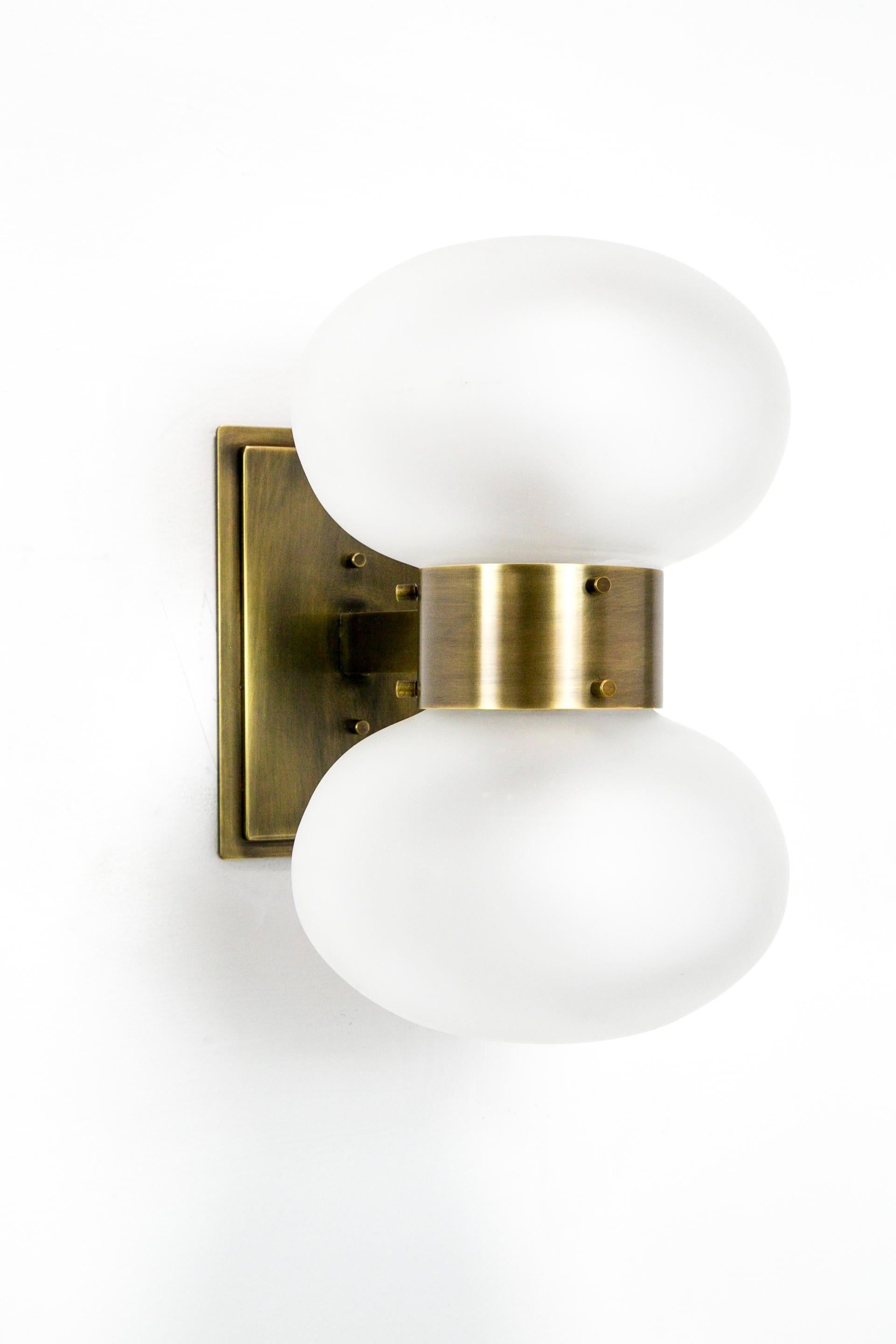American Brass Banded Frosted Glass Sconce