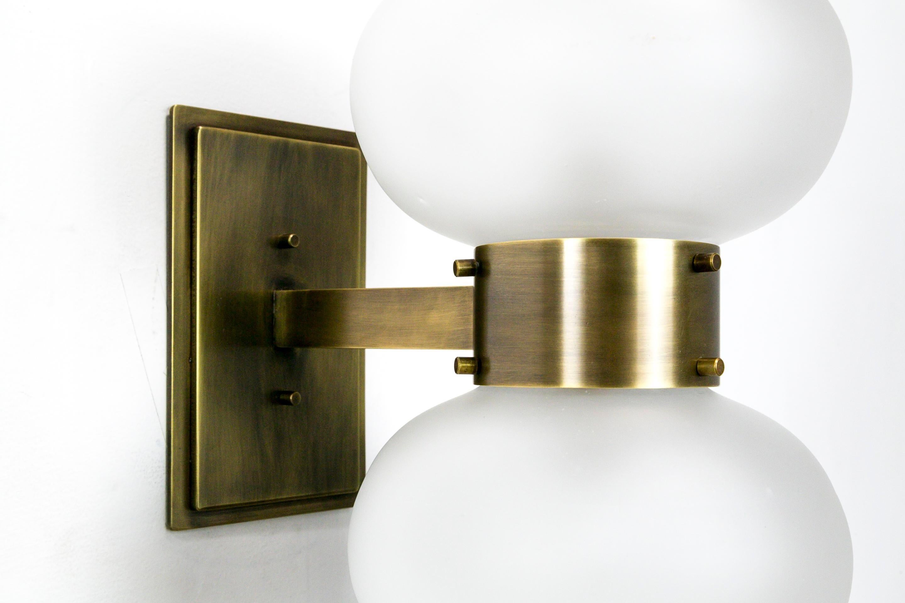 Contemporary Brass Banded Frosted Glass Sconce