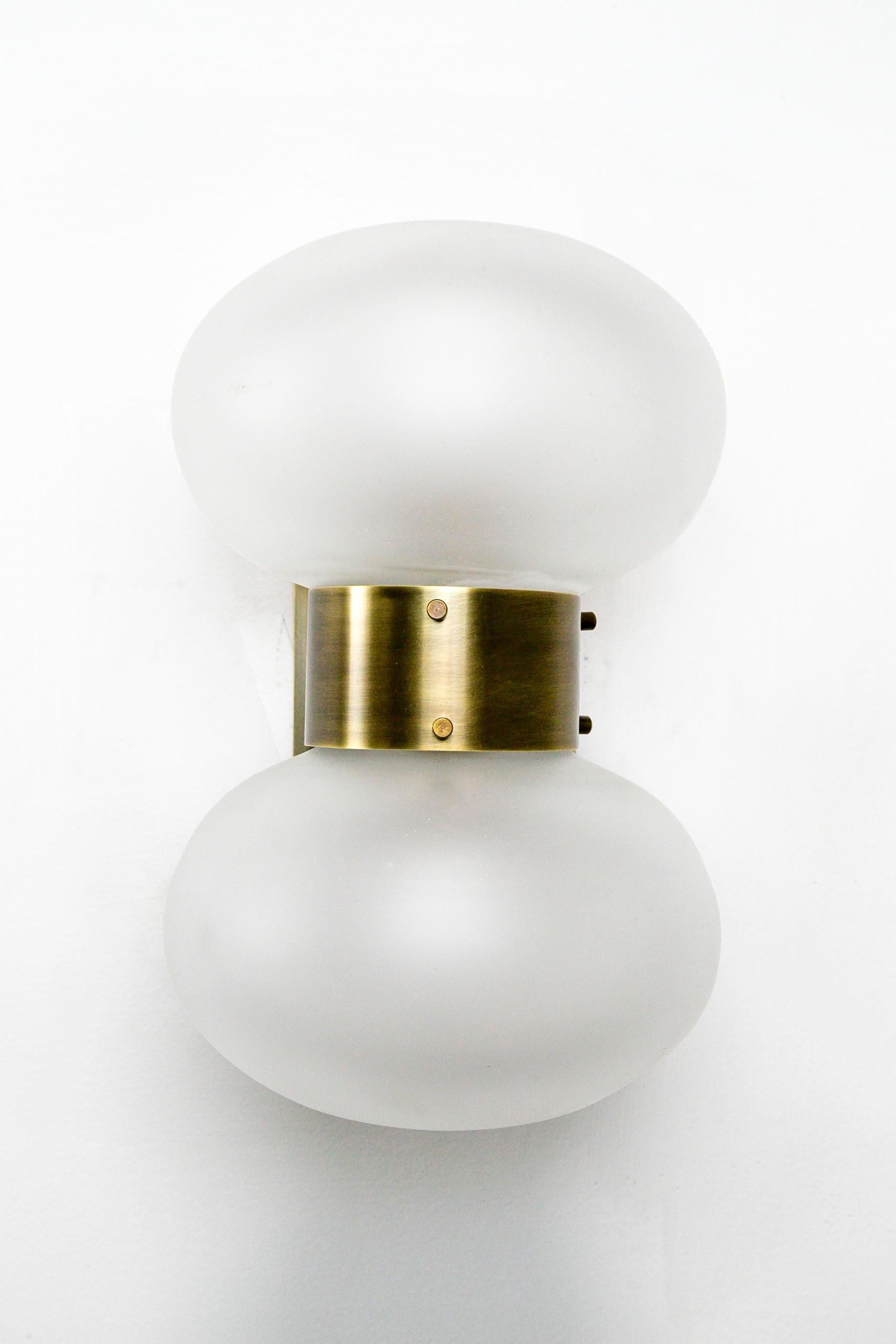 Brass Banded Frosted Glass Sconce 1
