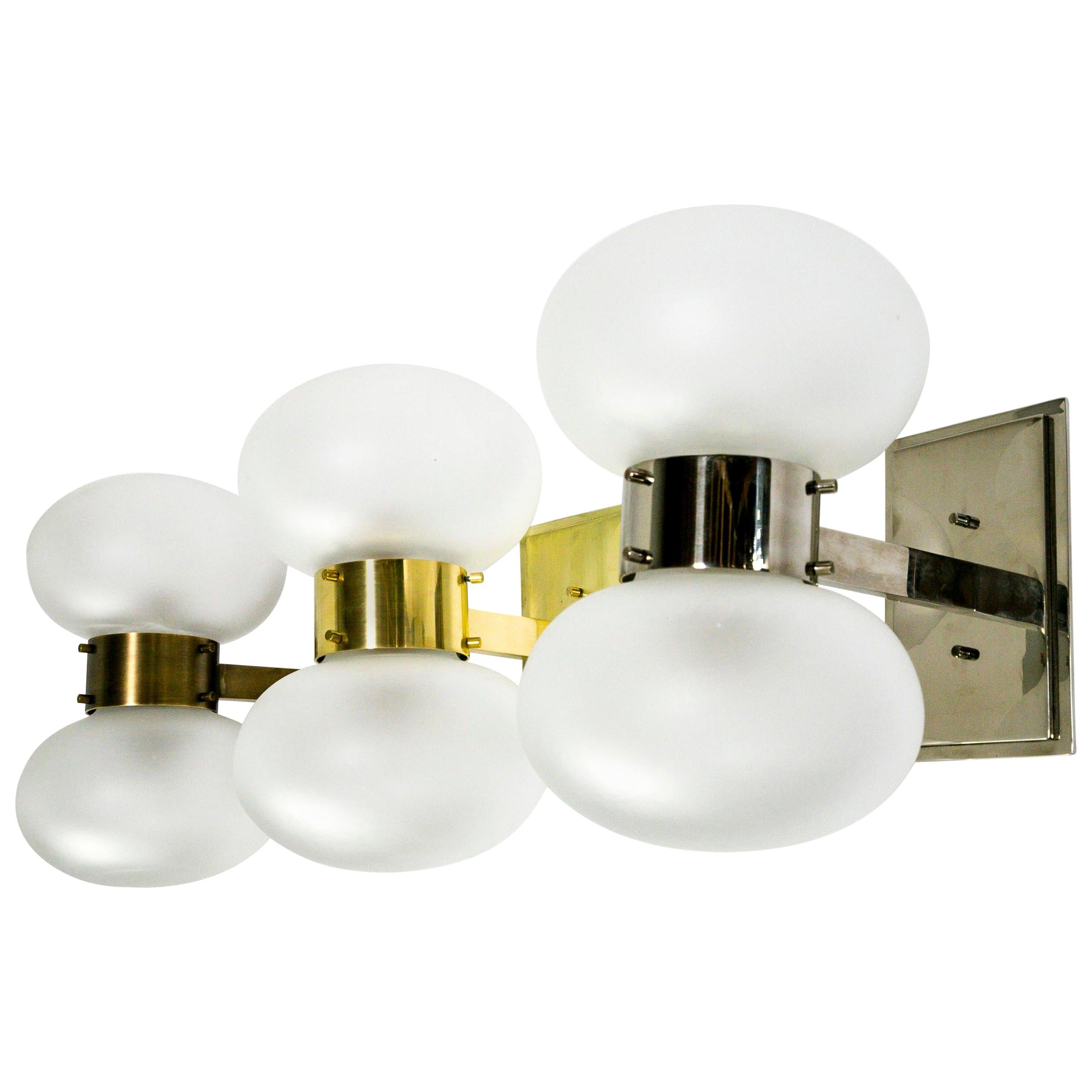 Brass Banded Frosted Glass Sconce