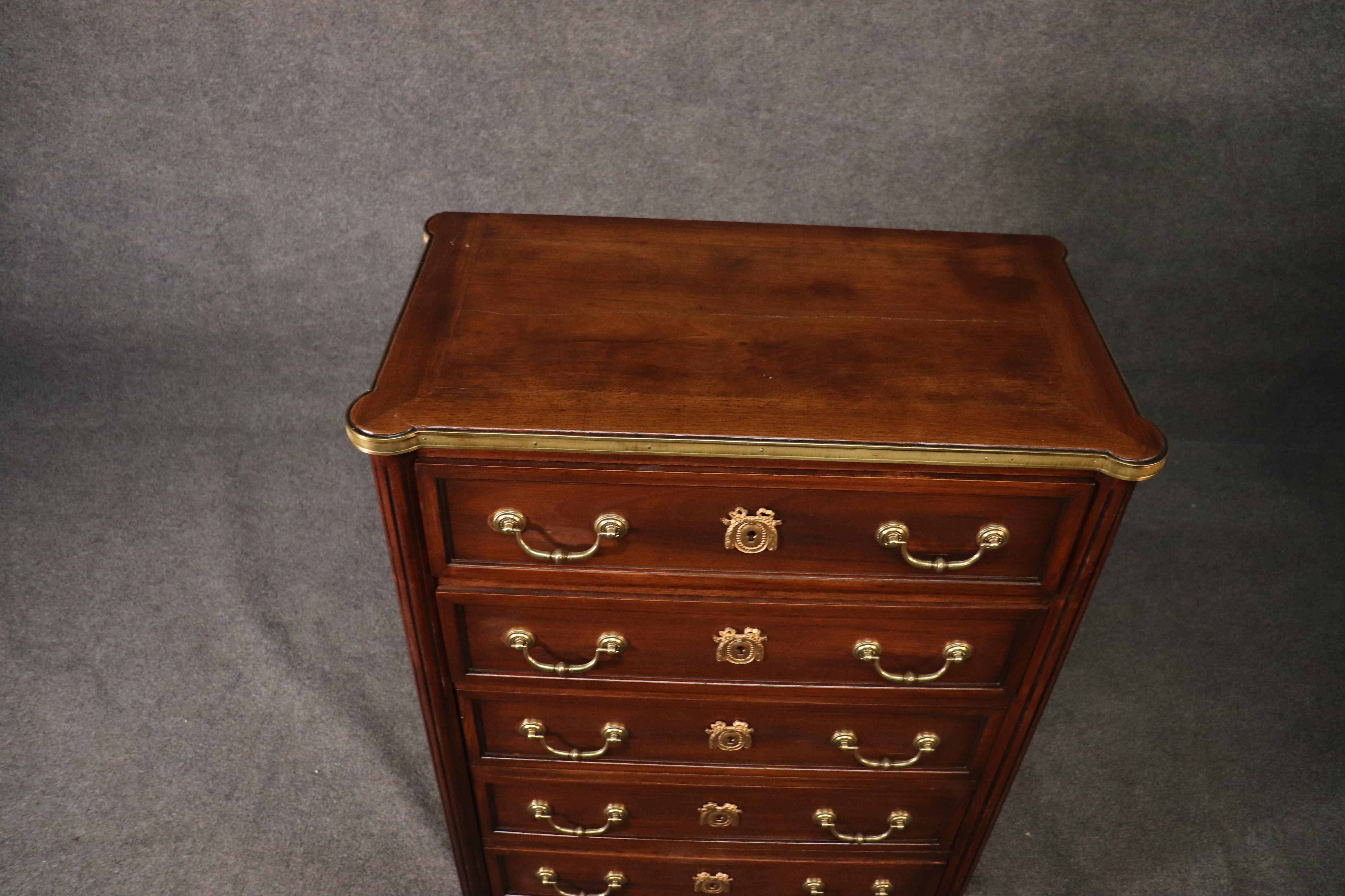 Brass Banded Solid Mahogany French Louis XVI Directoire Style Dresser circa 1940 7
