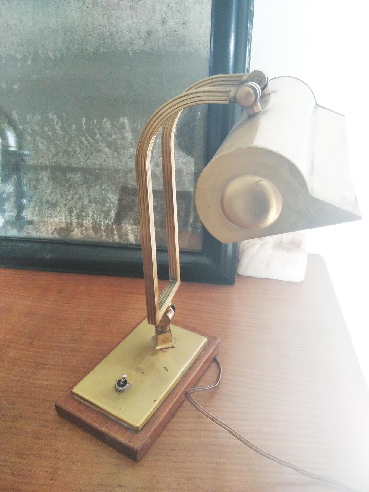 Banker Desk or Library Lamp,  Art Deco Style Early 20th Century, Brass  2