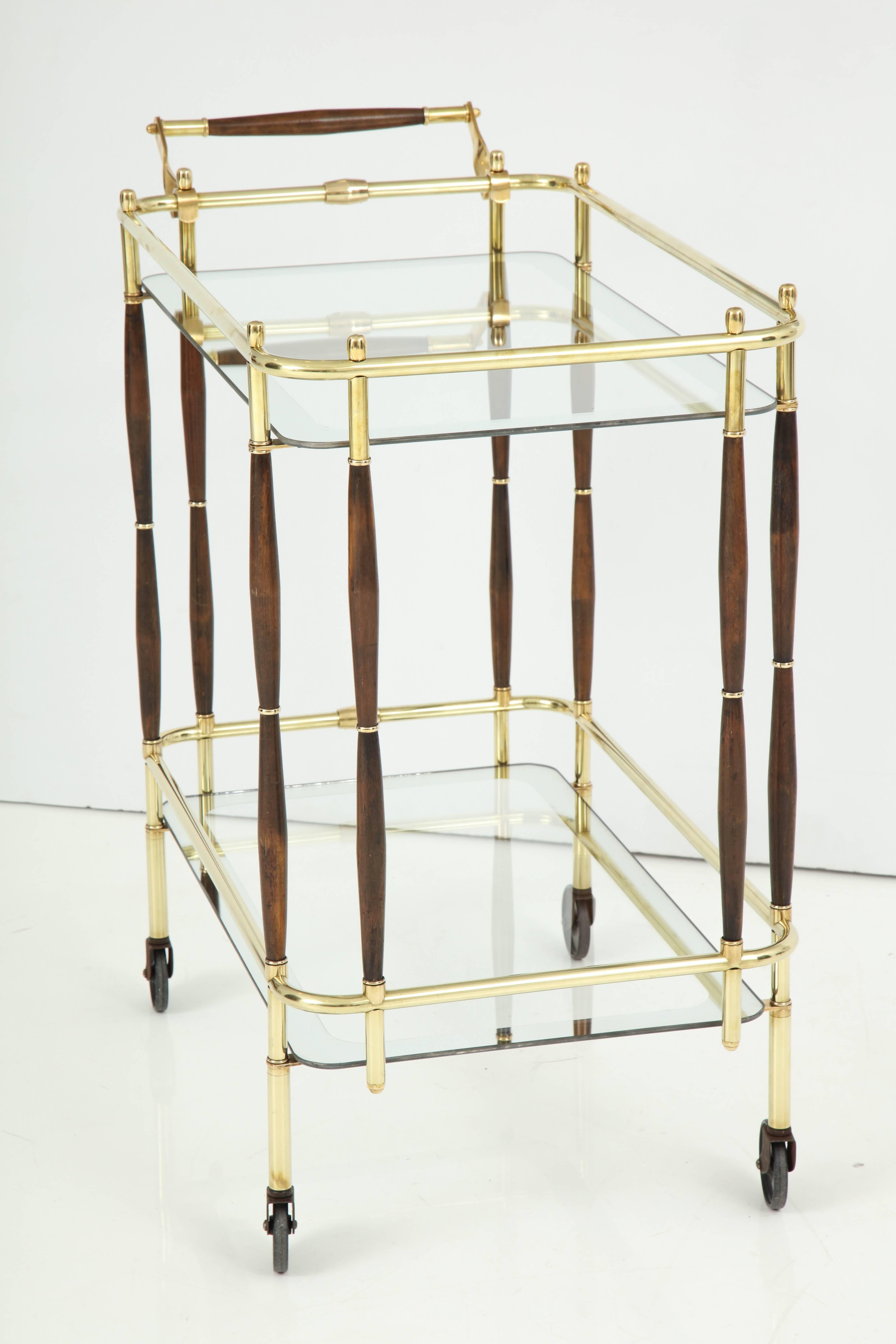 Bar Cart, Mid-Century Modern, Brass with Dark Wood Details, American Bar, C 1950 For Sale 4