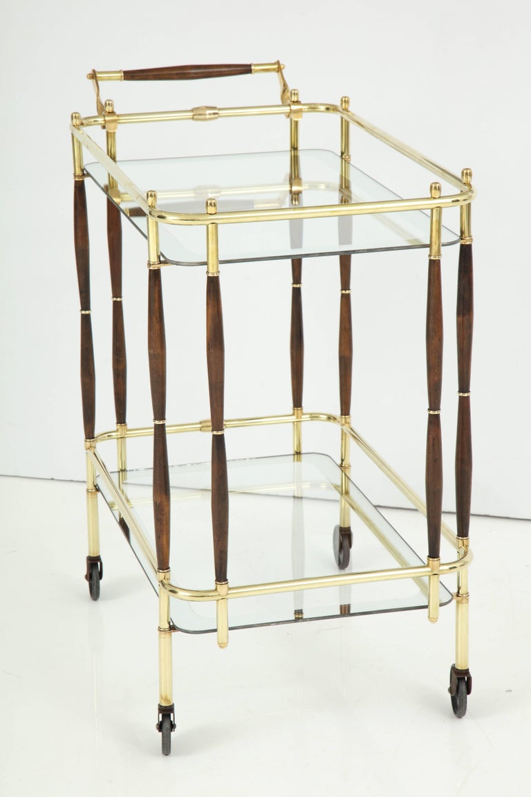 Bar Cart, Mid-Century Modern, Brass with Dark Wood Details, C 1950 For Sale 4