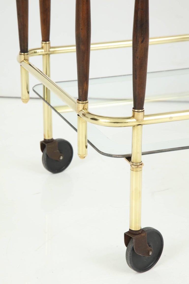 Bar Cart, Mid-Century Modern, Brass with Dark Wood Details, C 1950, American Bar In Good Condition For Sale In New York, NY