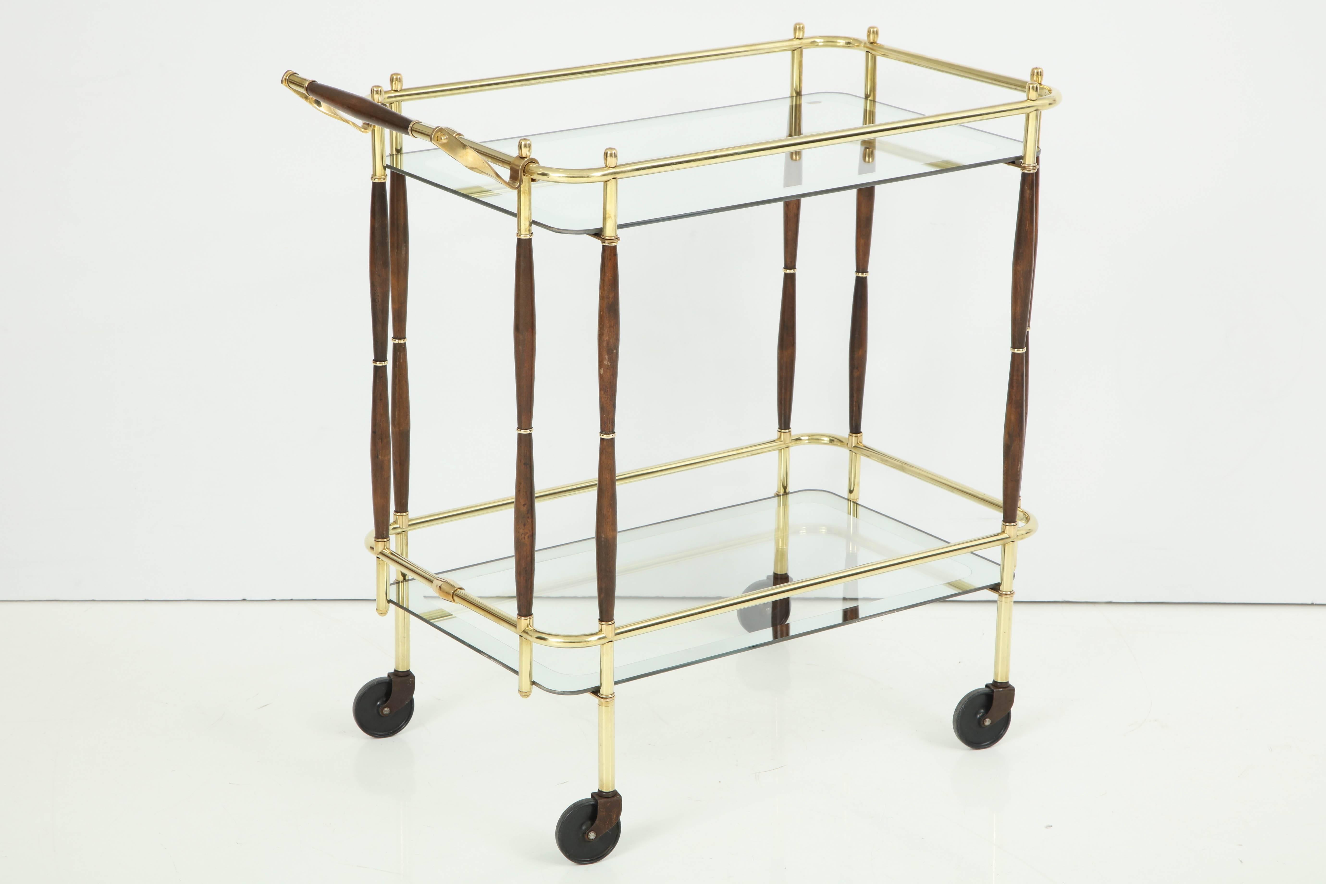 Bar Cart, Mid-Century Modern, Brass with Dark Wood Details, American Bar, C 1950 For Sale 3