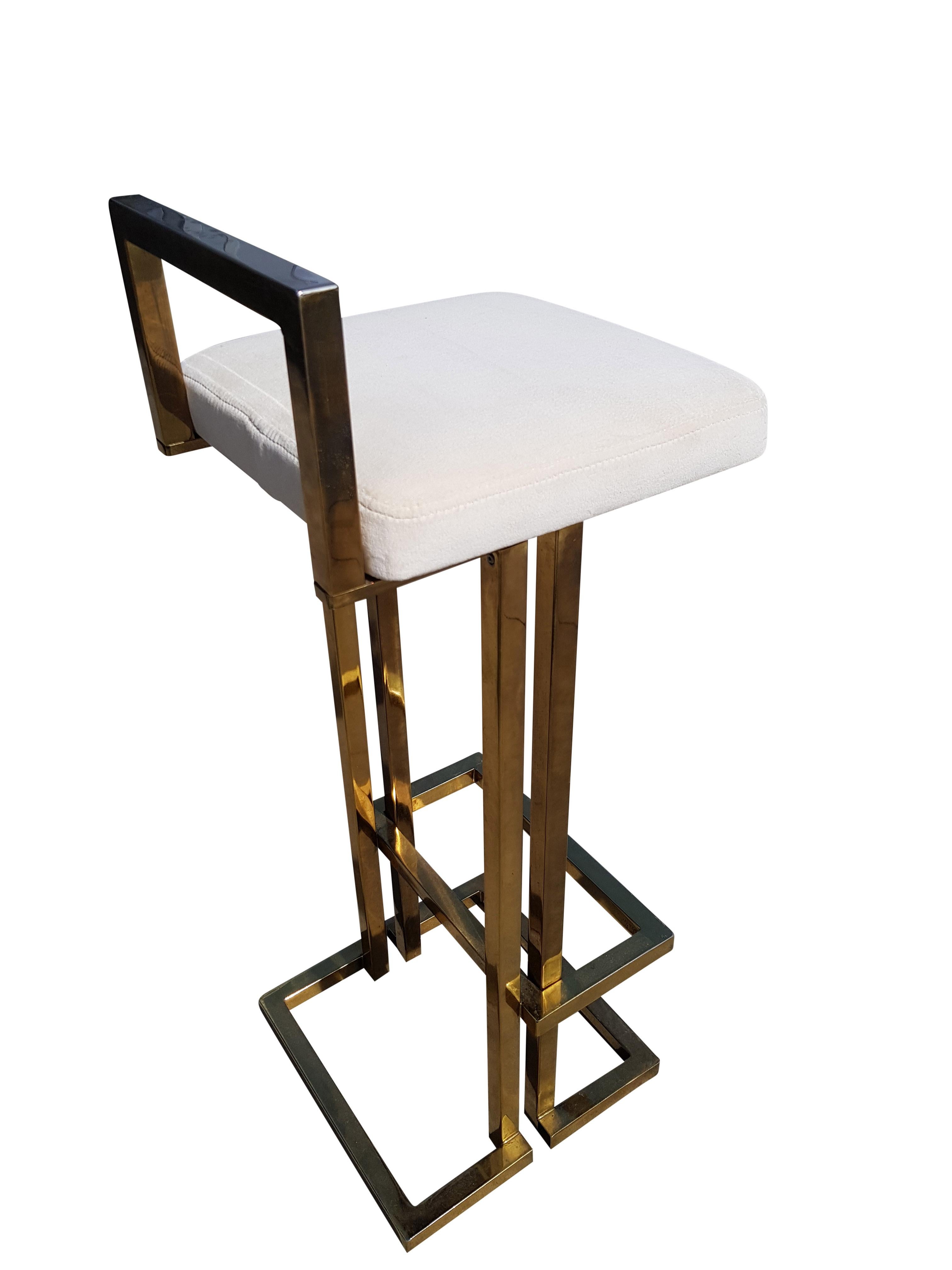 Brass Bar Stools, Maison Jansen In Good Condition For Sale In De Klinge, BE