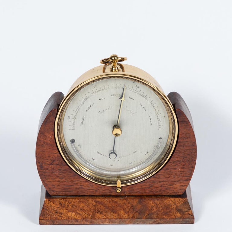 Brass Barometer Resting in a Wood Base from 19th Century England For