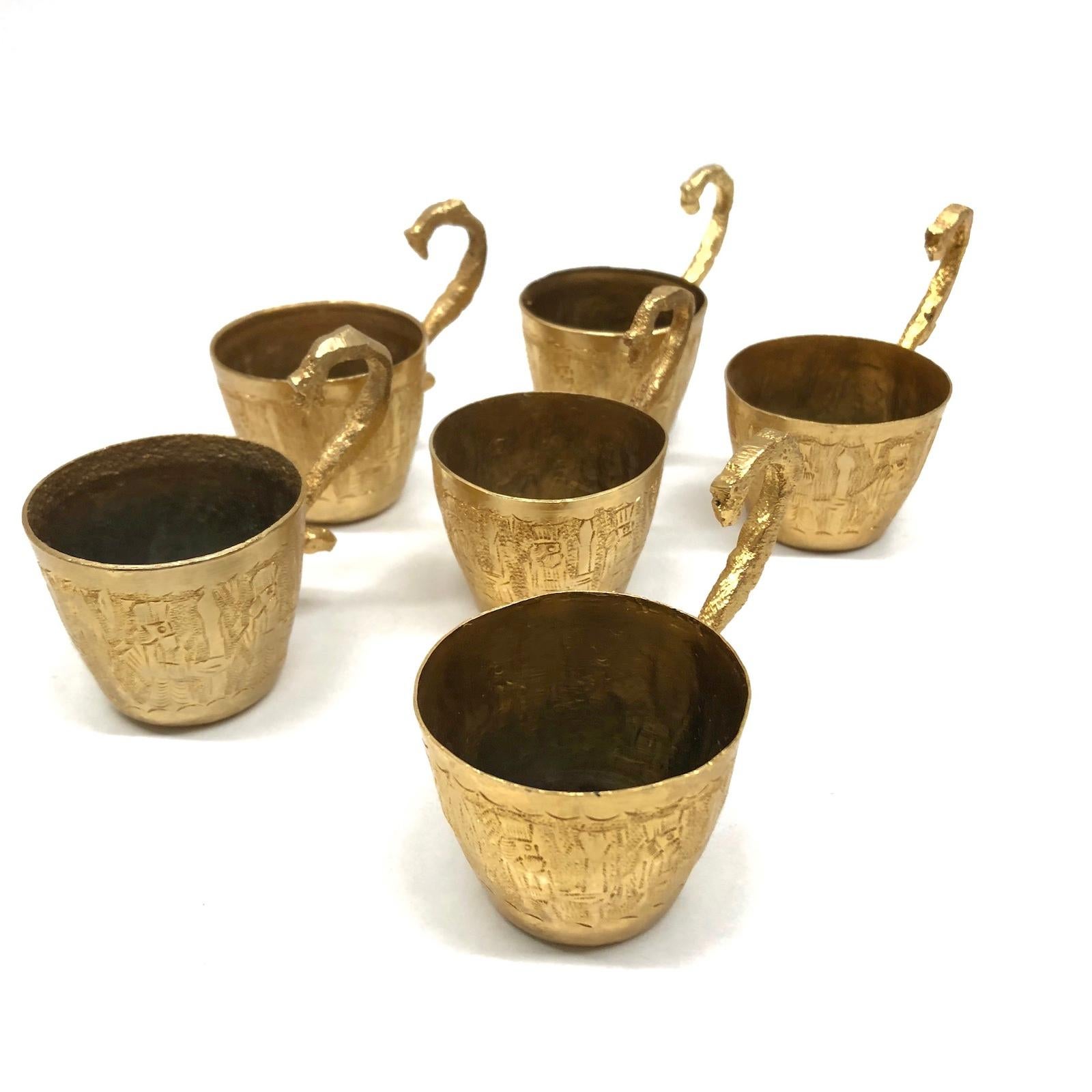 German Brass Barrel on Stand, Serving Tray Beverage Drink Cup Set Vintage