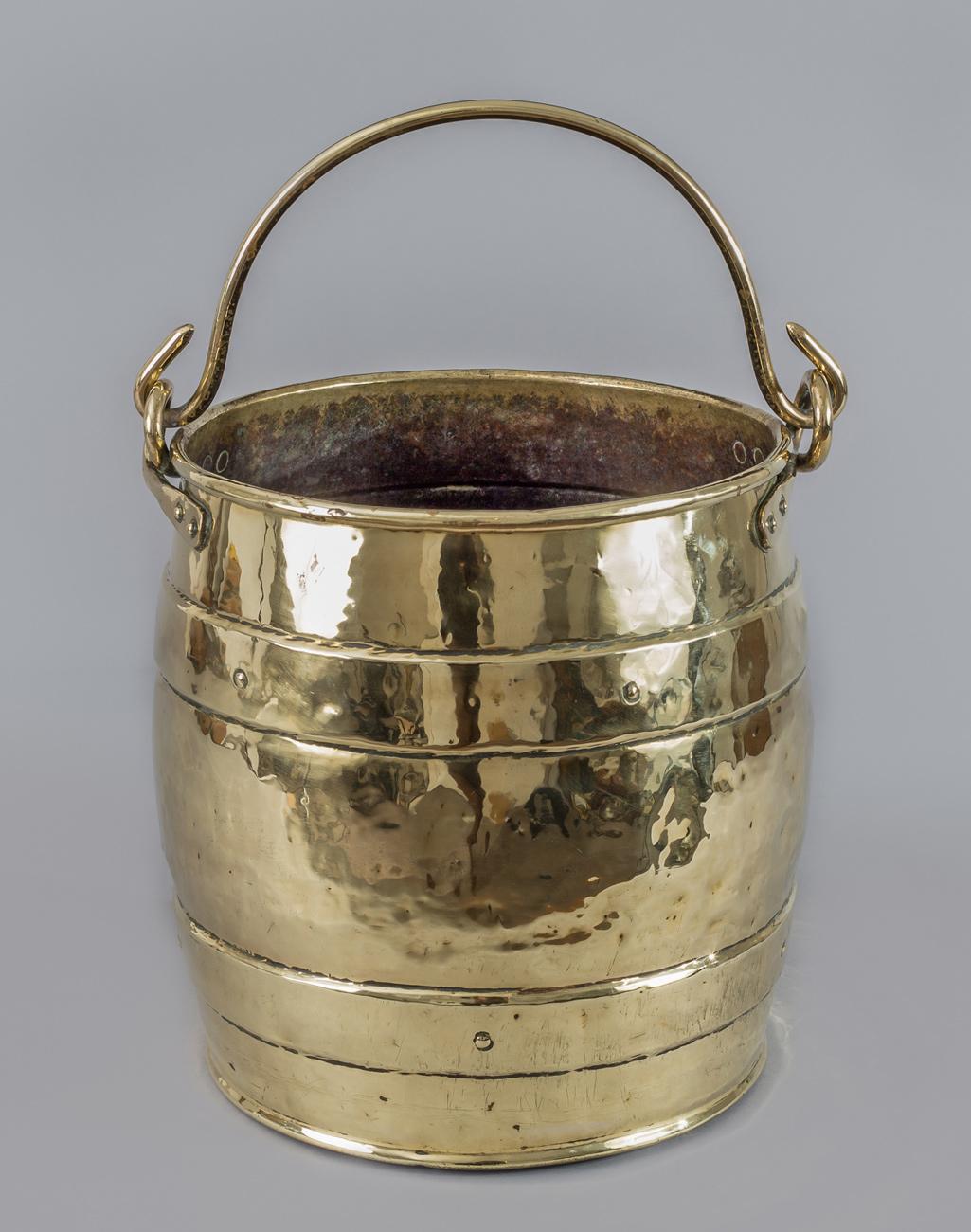 English Brass Barrel-Shaped Coal Bucket