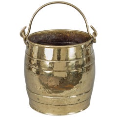 Antique Brass Barrel-Shaped Coal Bucket