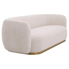 Brass Base and Beige Fabric Curved and Rounded Sofa