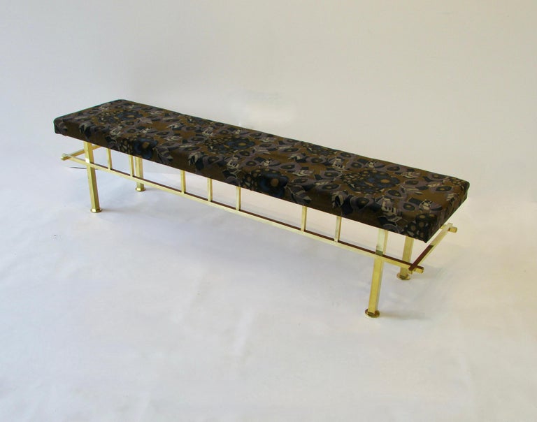 Mid-Century Modern Brass Base Bench Covered with Jack Lenor Larsen Fabric For Sale