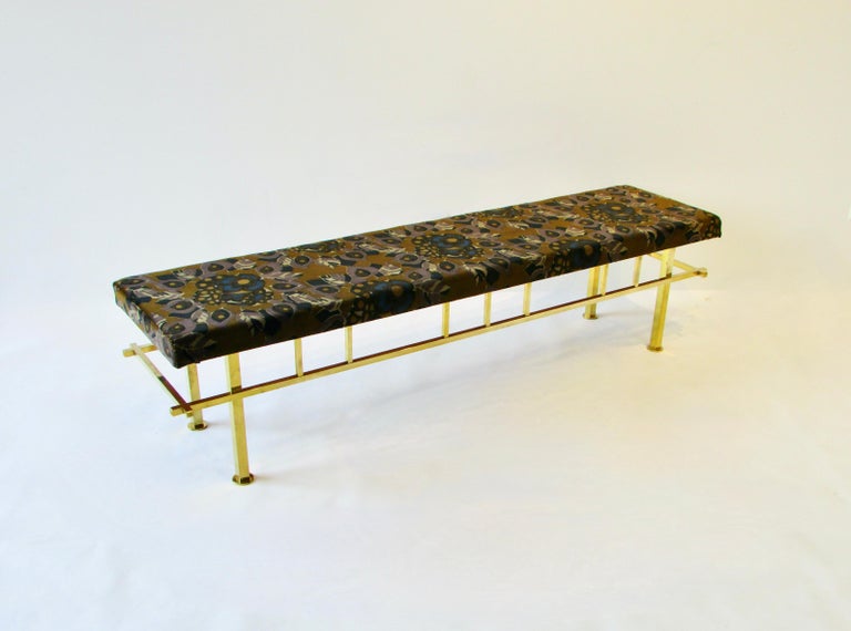 American Brass Base Bench Covered with Jack Lenor Larsen Fabric For Sale