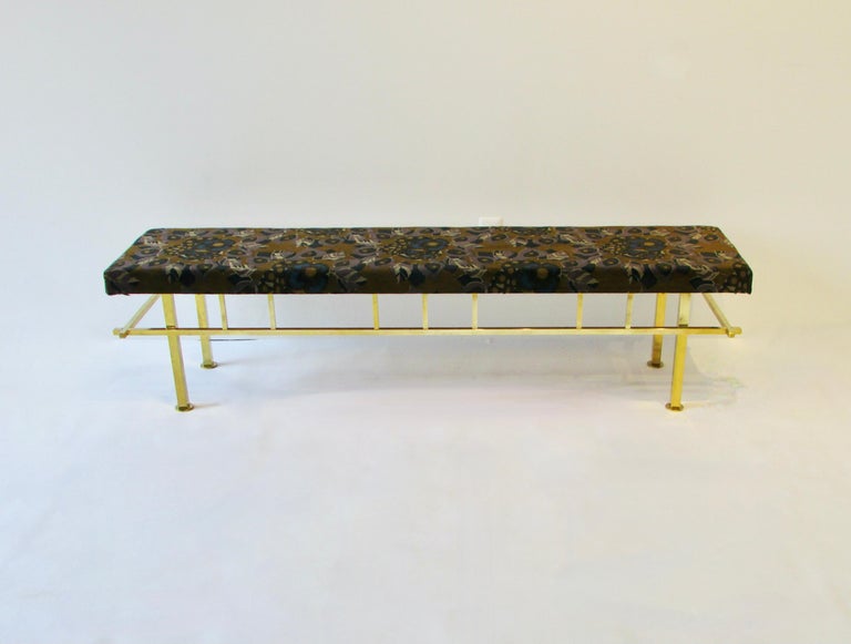 Polished Brass Base Bench Covered with Jack Lenor Larsen Fabric For Sale