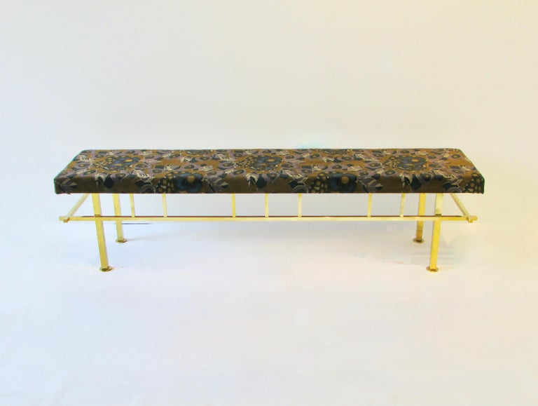 Brass Base Bench Covered with Jack Lenor Larsen Fabric In Good Condition For Sale In Ferndale, MI