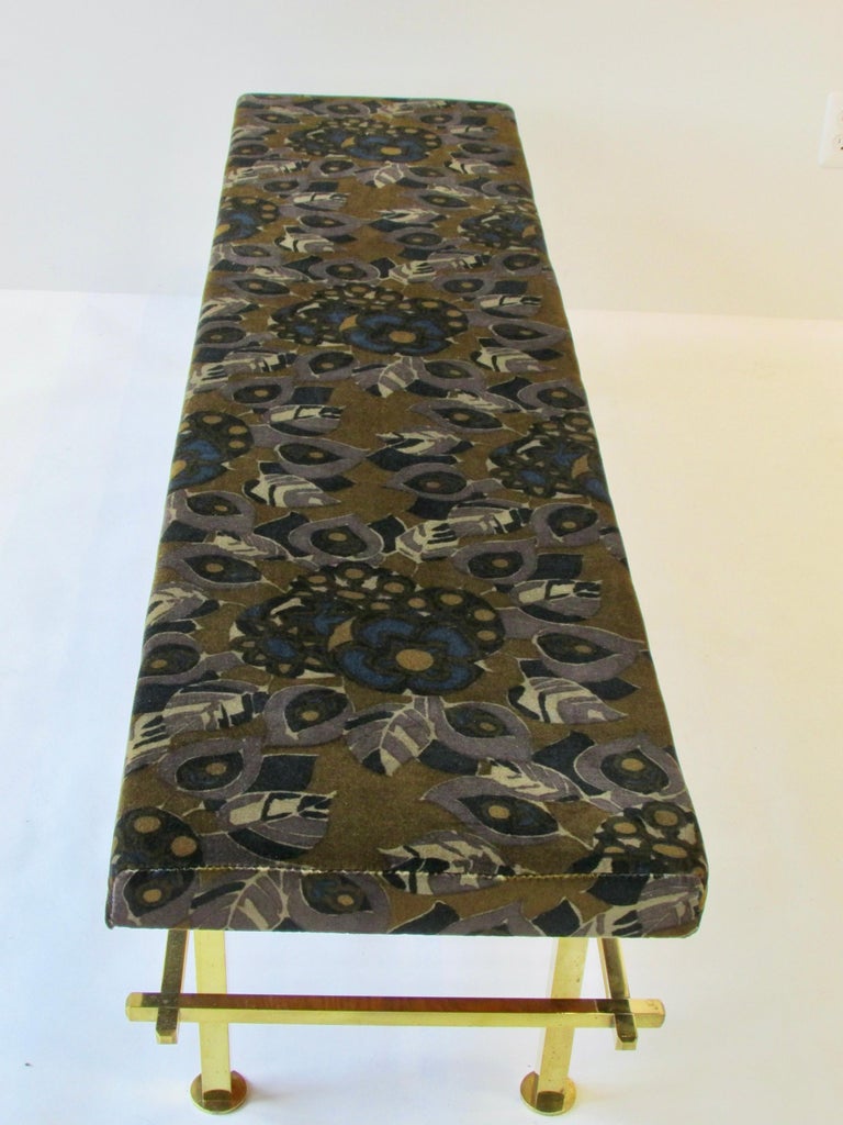 Brass Base Bench Covered with Jack Lenor Larsen Fabric For Sale 1