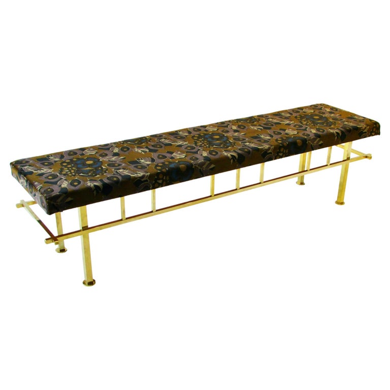 Brass Base Bench Covered with Jack Lenor Larsen Fabric For Sale
