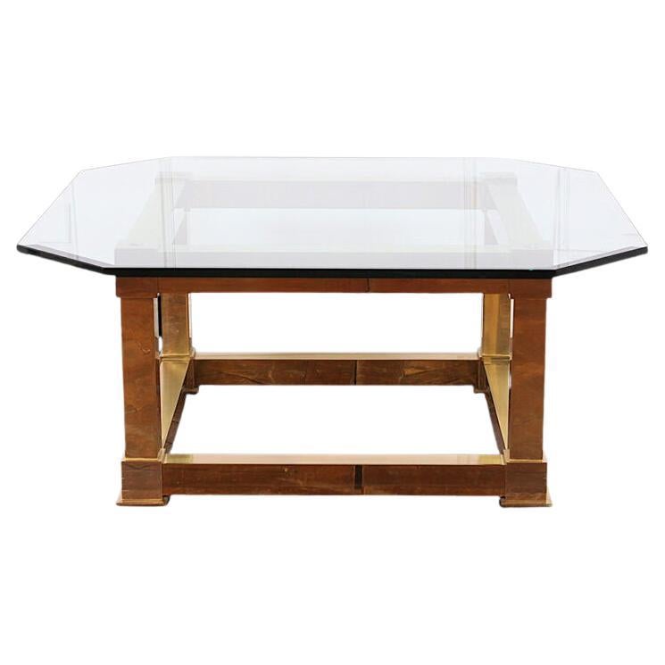Brass Base Glass-Top Coffee Table For Sale