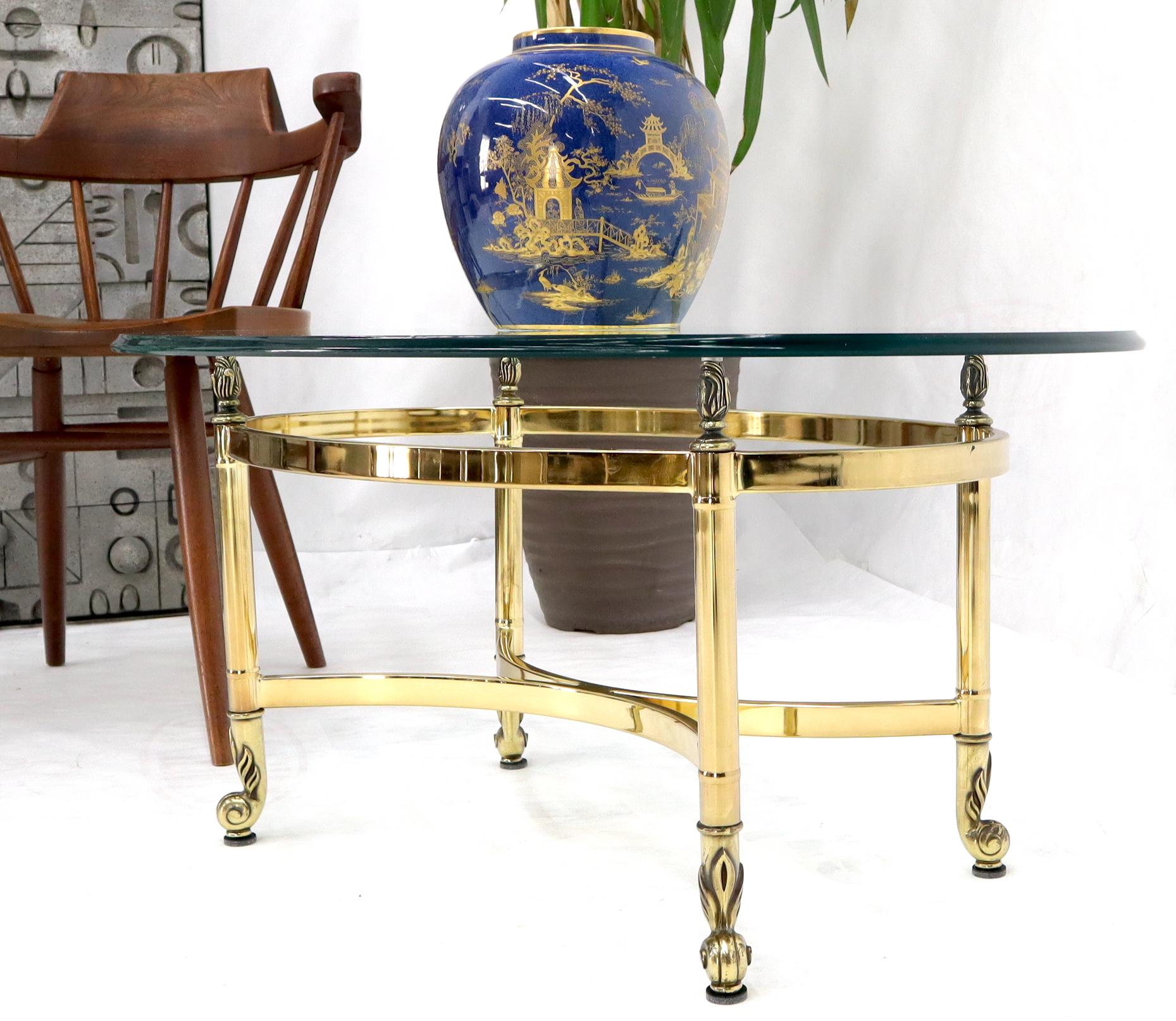 Italian Brass Base Glass Top Oval Coffee Table