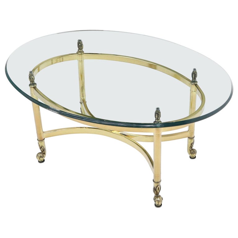 Brass Base Glass Top Oval Coffee Table at 1stDibs