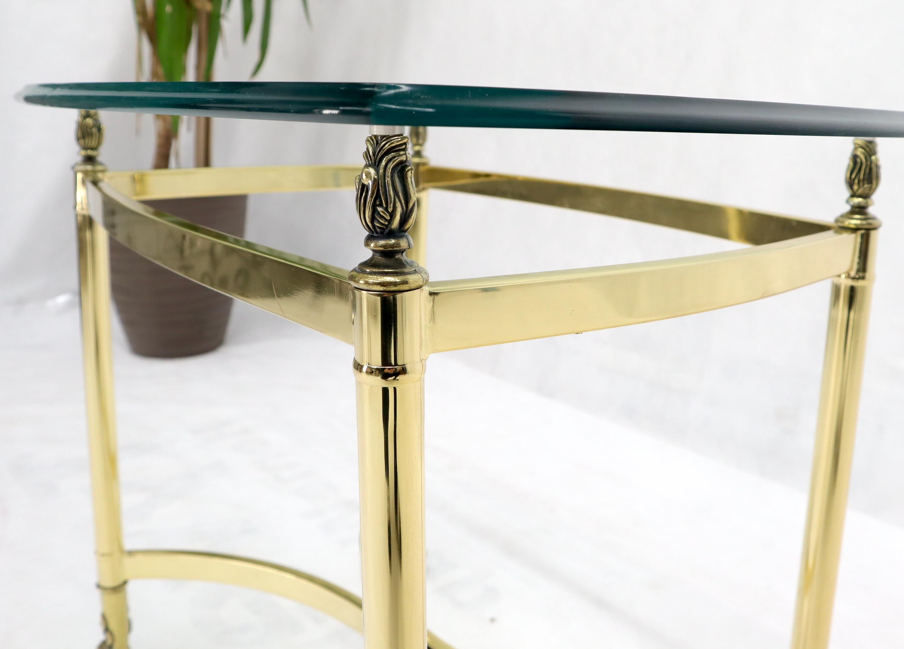 Brass Base Glass Top Rounded Rectangle Coffee Table For Sale 2