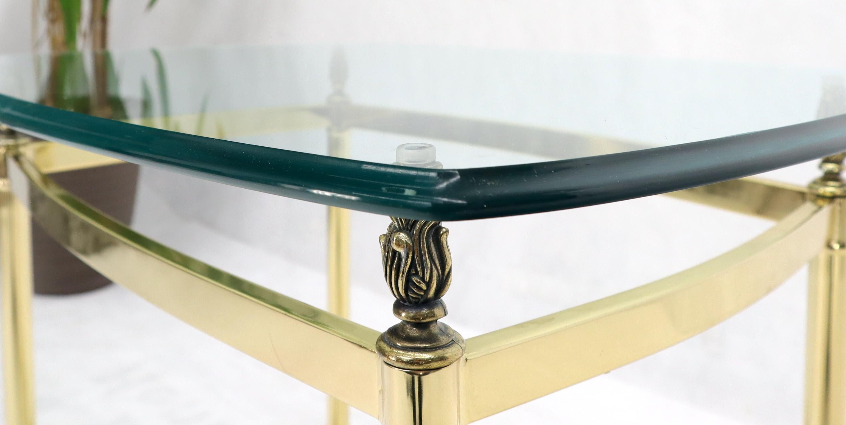 Brass Base Glass Top Rounded Rectangle Coffee Table For Sale 4