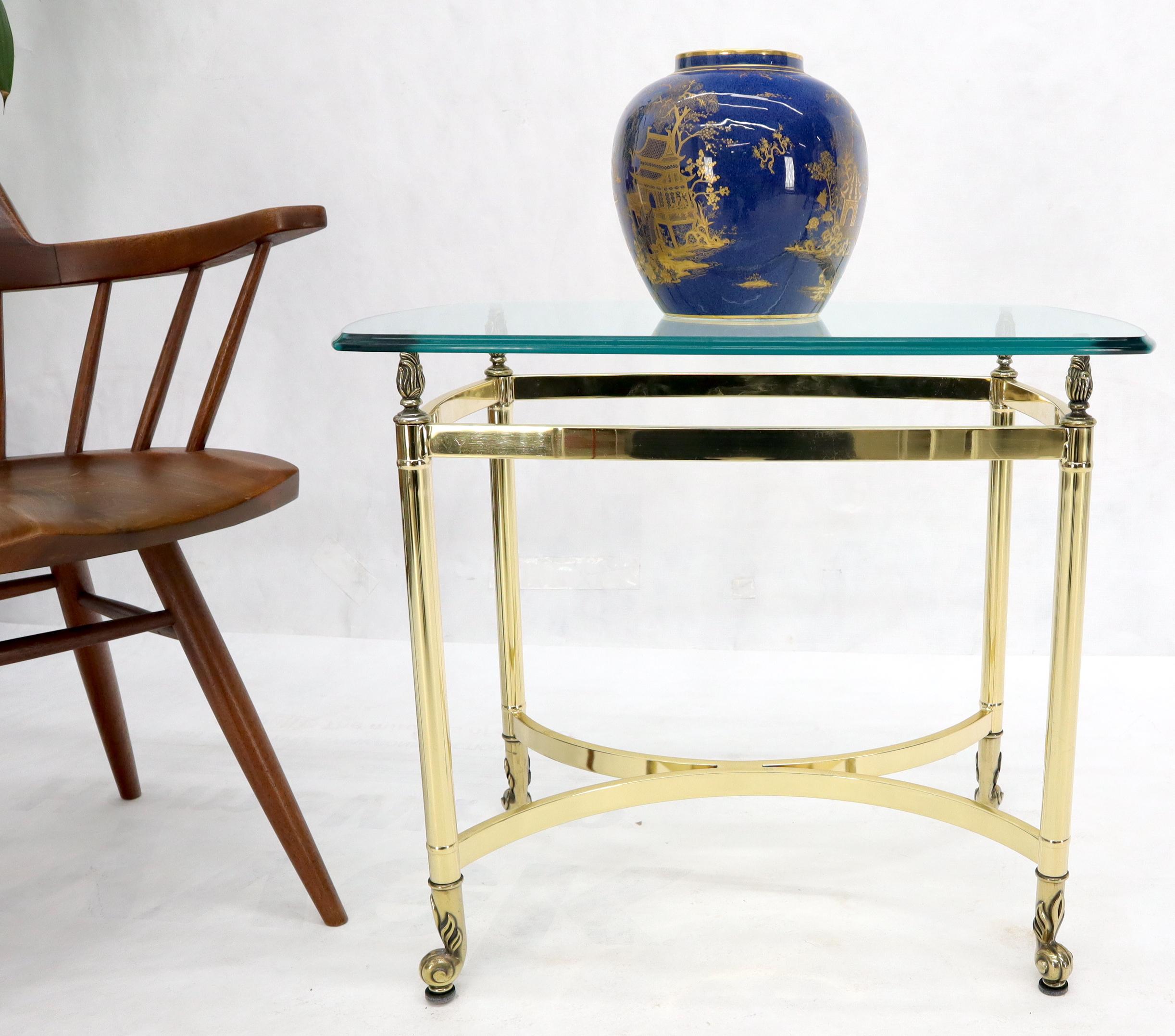Mid-Century Modern Brass Base Glass Top Rounded Rectangle Coffee Table For Sale