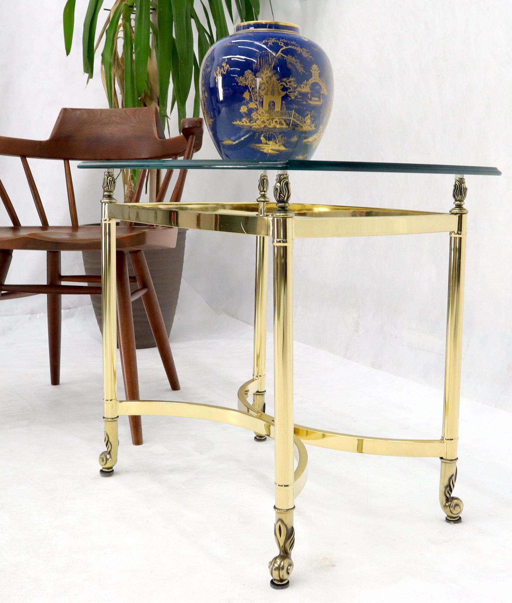 Italian Brass Base Glass Top Rounded Rectangle Coffee Table For Sale
