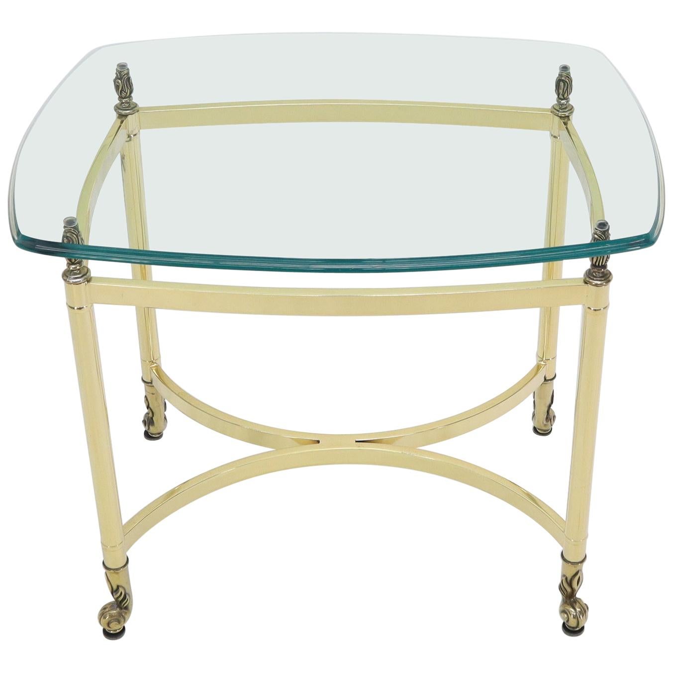 Brass Base Glass Top Rounded Rectangle Coffee Table For Sale