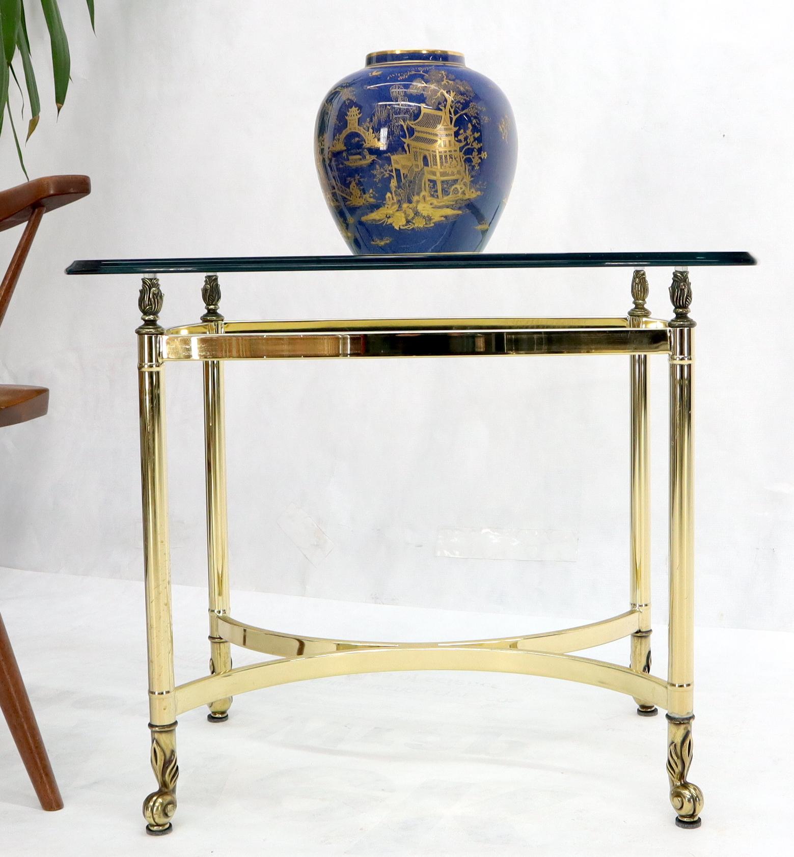 Brass Base Glass Top Rounded Square Coffee Table For Sale 2