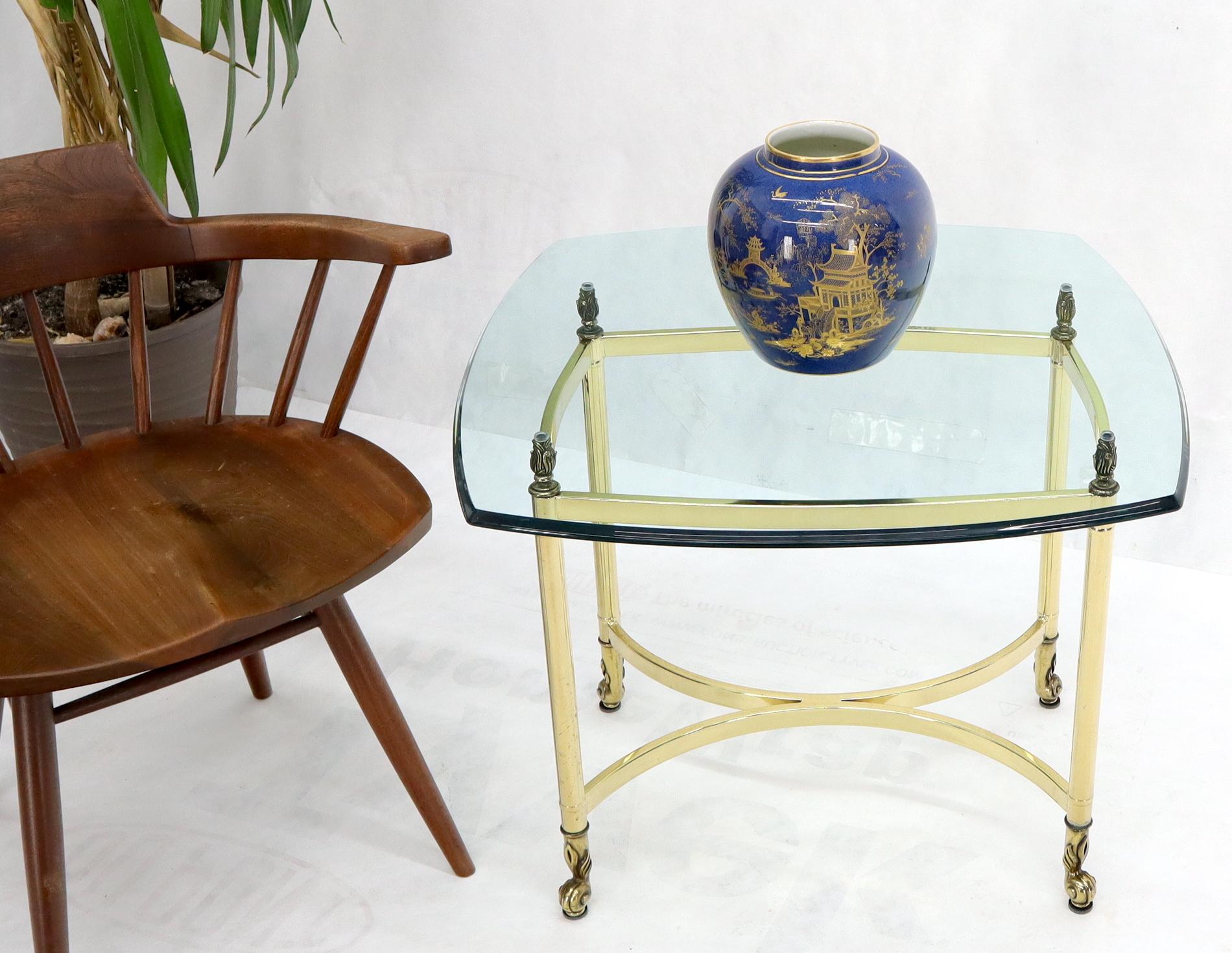20th Century Brass Base Glass Top Rounded Square Coffee Table For Sale