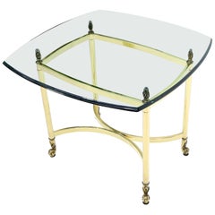 Vintage Brass Base Glass Top Rounded Square Coffee Table