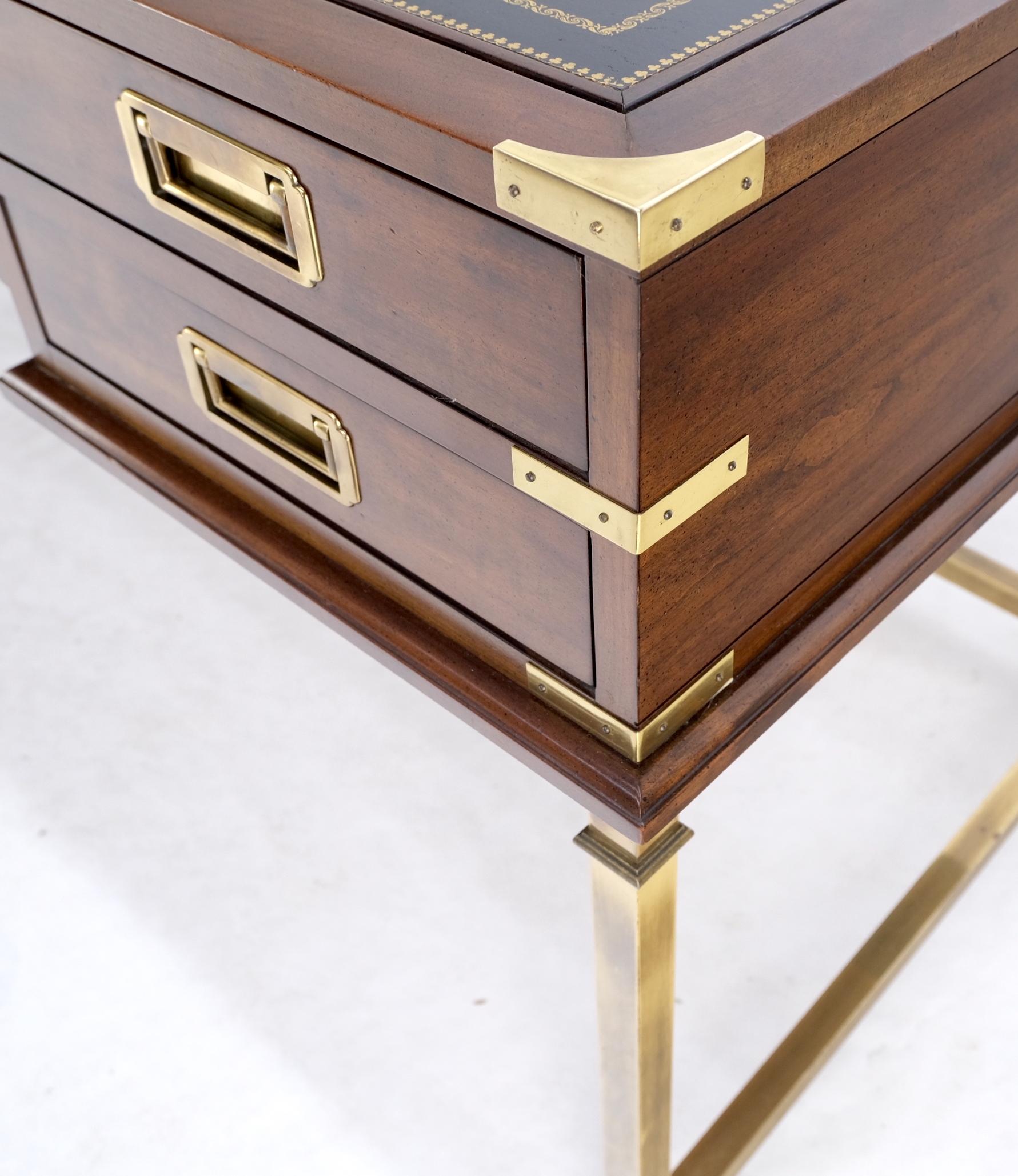Brass Base Leather Tooled Top Campaign Style Desk by Slight Mint 3