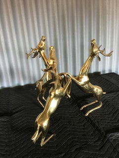 Brass Base Trio of Deer Cocktail Table