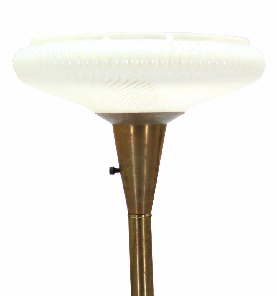 Brass Base with Iridescent Shell Scallop Edge Shade Floor Lamp Torchere MINT! For Sale 1