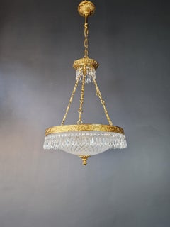 Brass Basket Classical Chandelier Crystal Lustre Lamp Antique Gold