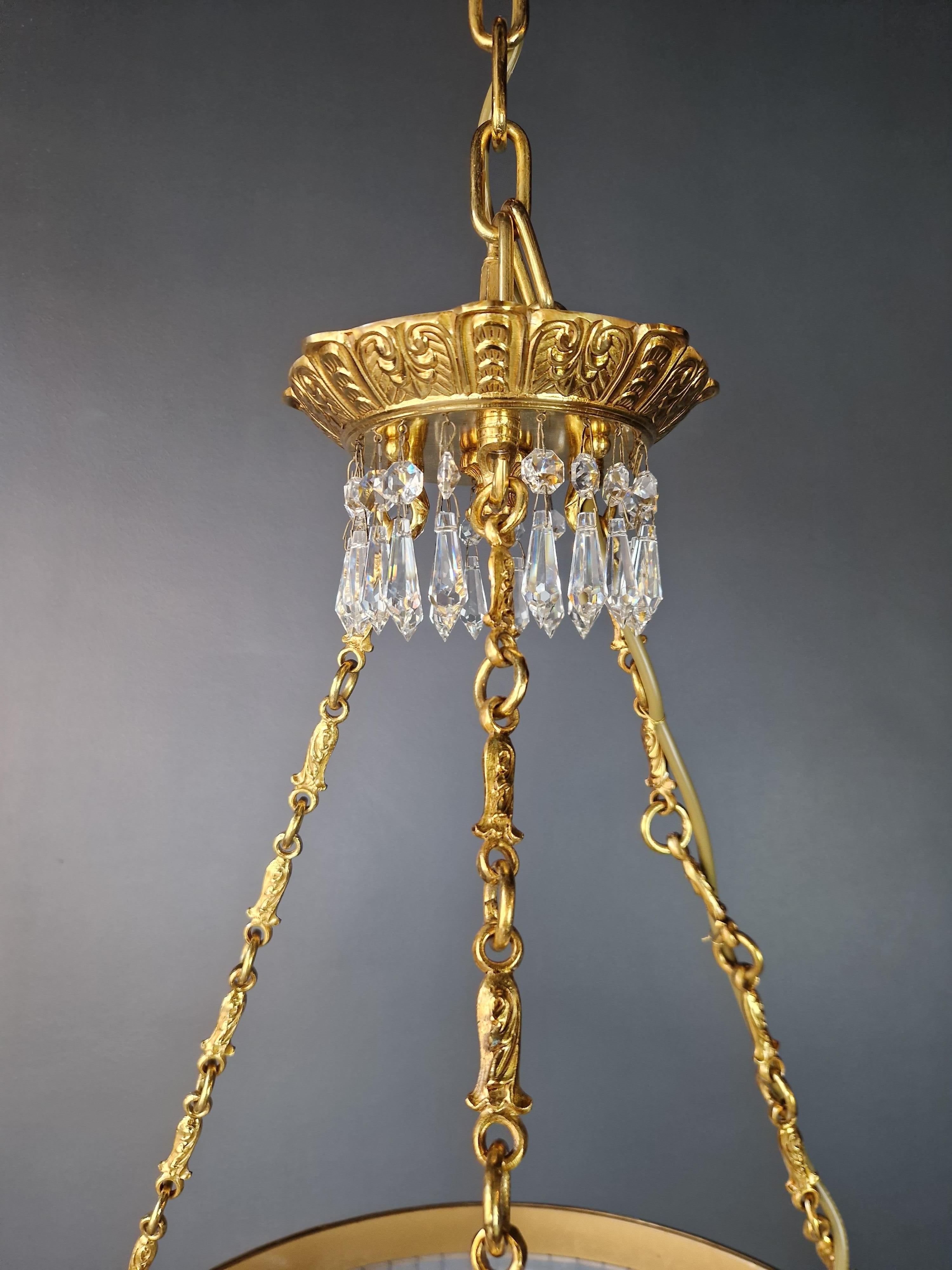 Klassische Kronleuchter-Kronleuchter-Kristall-Lüster-Lampe, Messing, Korb, antik, Gold (Art nouveau) im Angebot