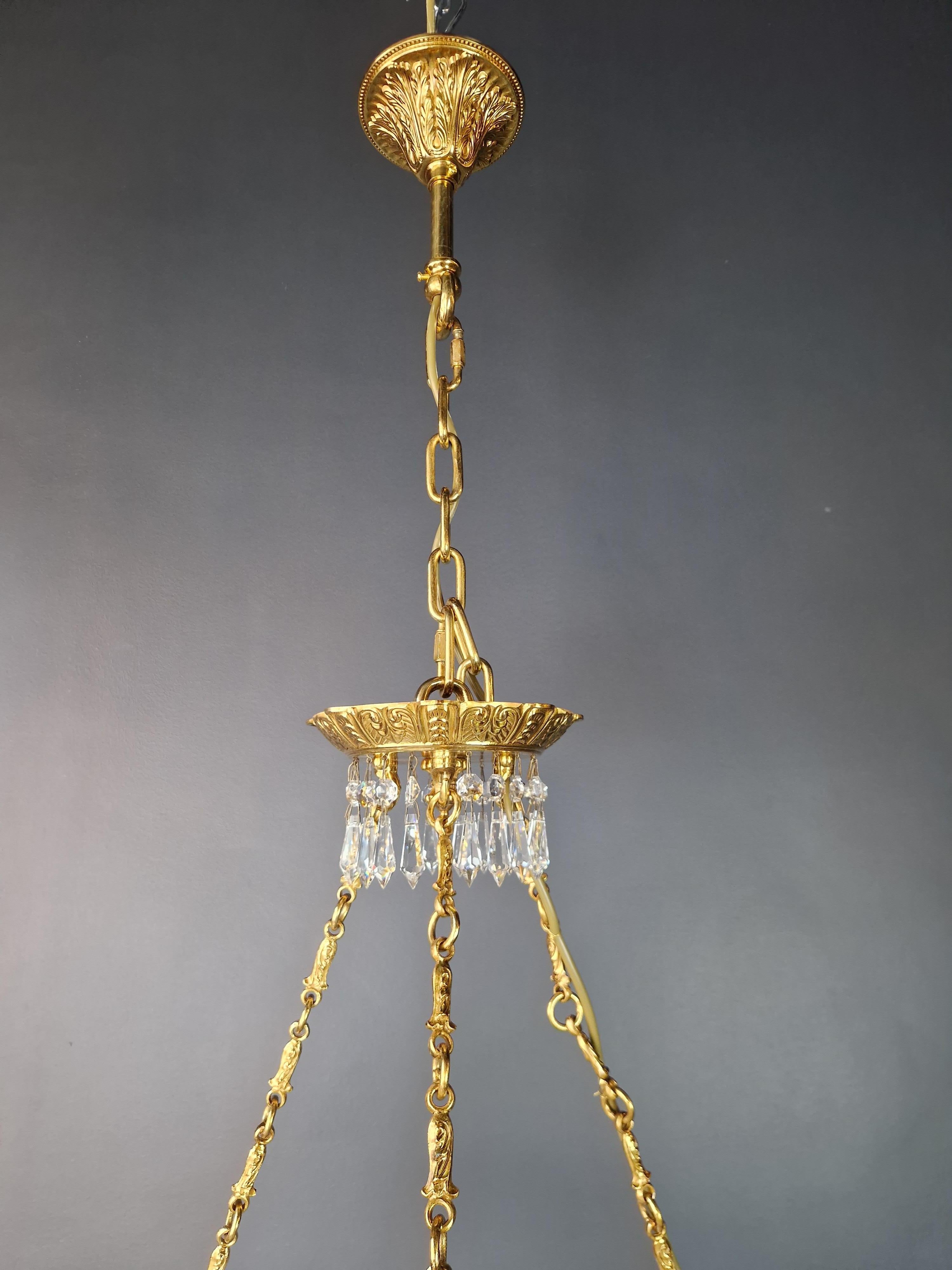 Klassische Kronleuchter-Kronleuchter-Kristall-Lüster-Lampe, Messing, Korb, antik, Gold (Deutsch) im Angebot
