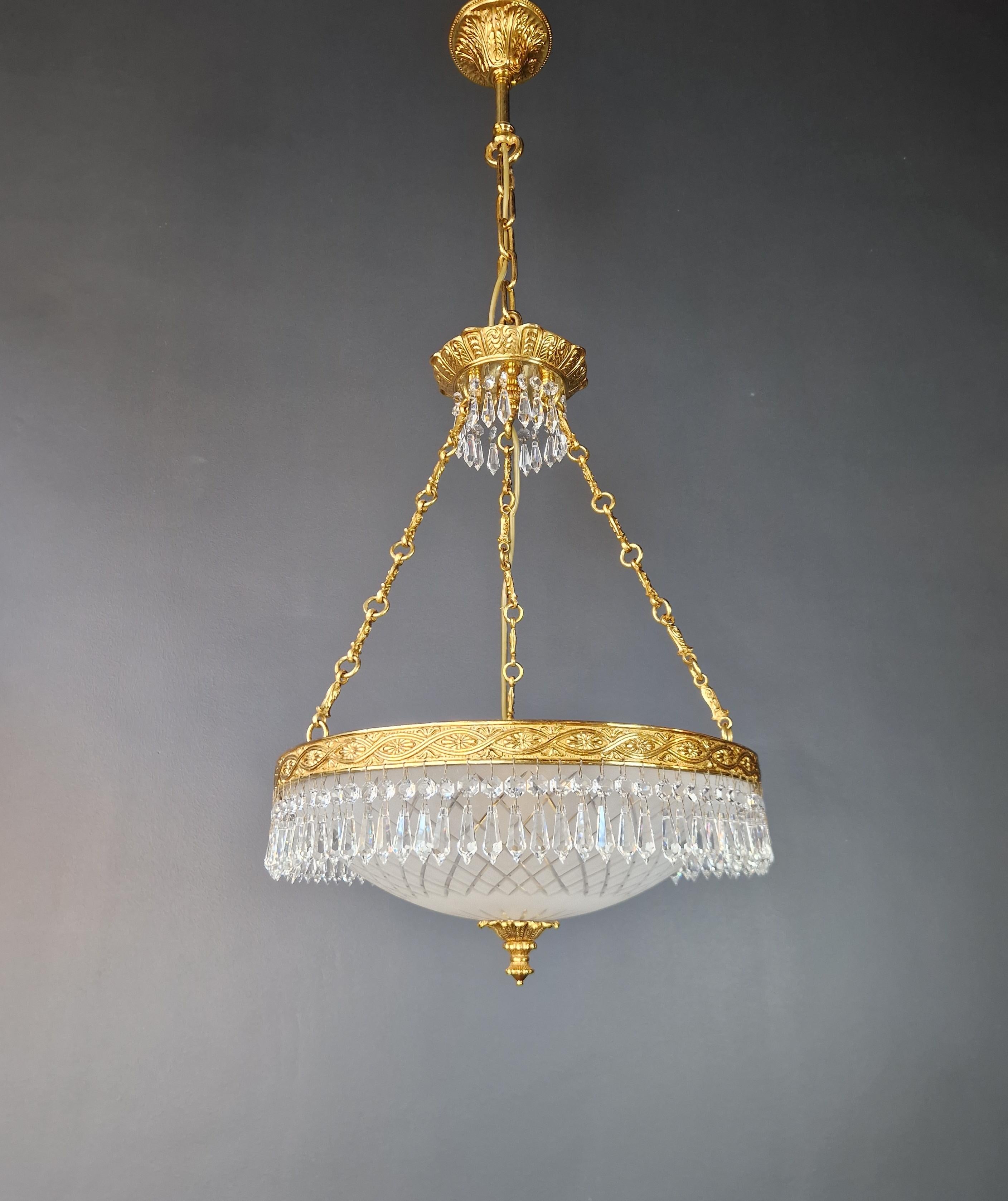 Brass Basket Classical Chandelier Crystal Lustre Lamp Antique Gold For Sale 1