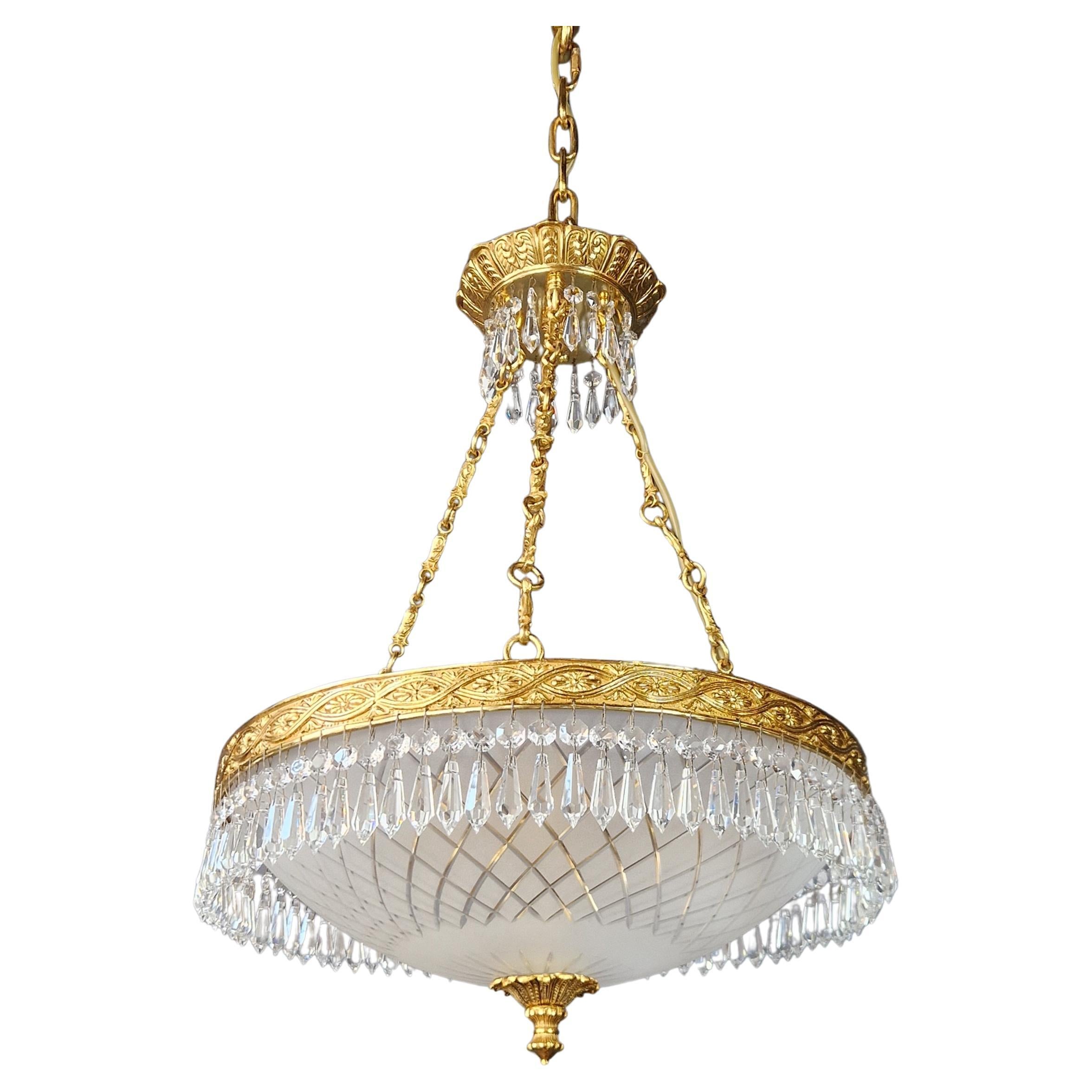Brass Basket Classical Chandelier Crystal Lustre Lamp Antique Gold For Sale