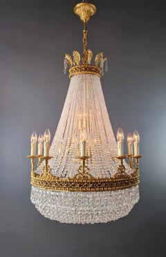 Brass Basket Empire Sac a Pearl Chandelier Beaded Crystal Lustre Lamp Antique