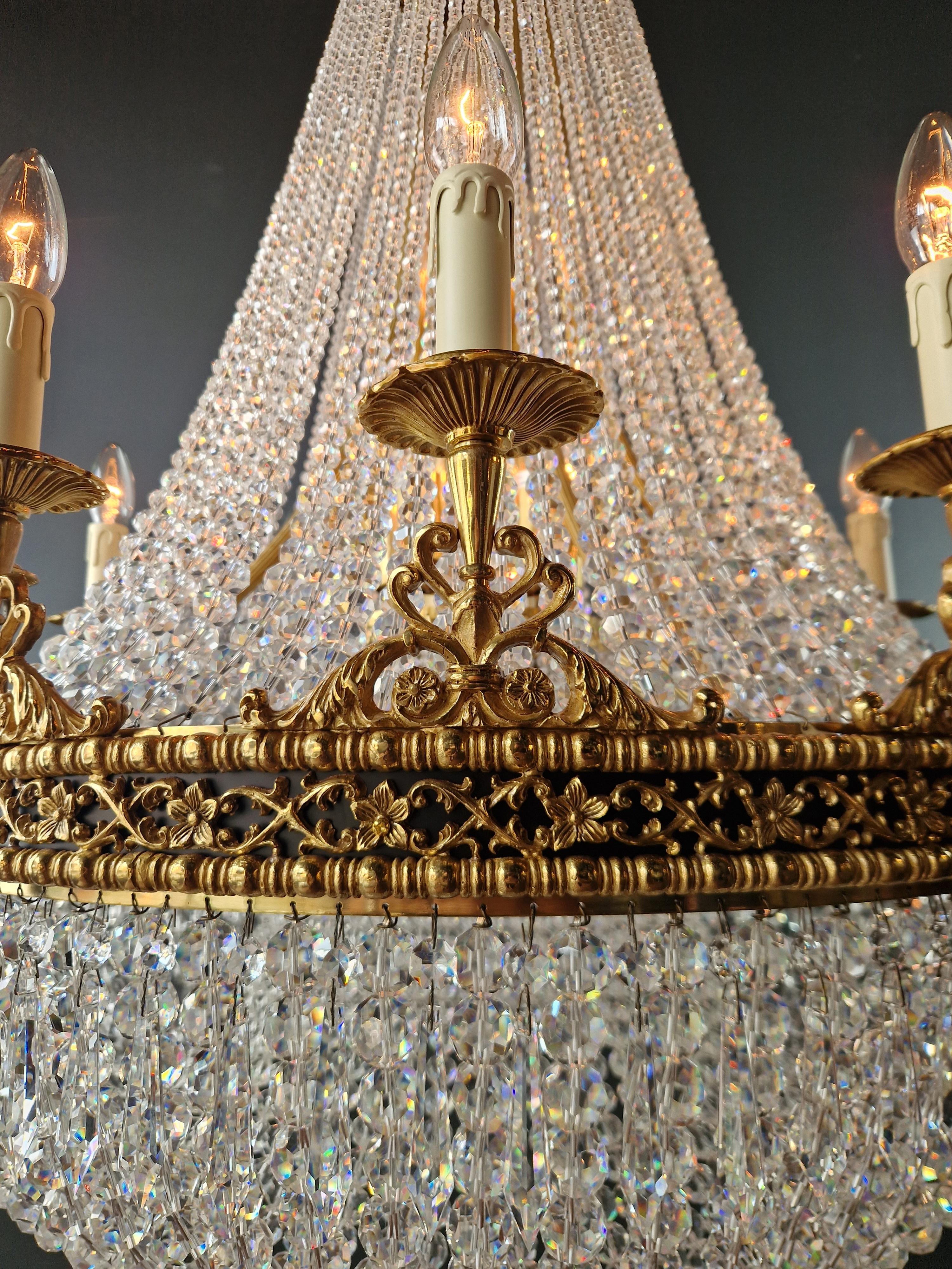 Contemporary Brass Basket Empire Sac a Pearl Chandelier Beaded Crystal Lustre Lamp Antique For Sale